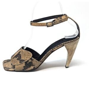 Vintage Robert Clergerie Snake Skin Ankle Strap Heels Brown Size 7